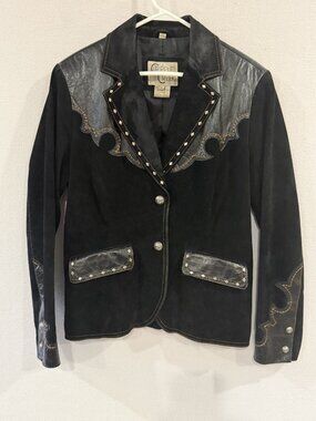VINTAGE CRIPPLE CREEK WOMEN'S LEATHER AND SUEDE BLACK BLAZER JACKET SZ M